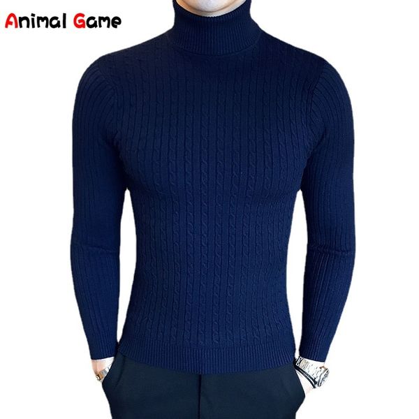 

winter high neck thick warm sweater mens sweaters slim fit pullover men knitwear male double collar, Black