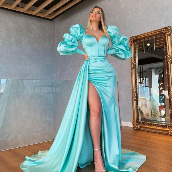

party dresses charming light blue prom puffy long sleeves side split train women pageant evening gowns, White;black