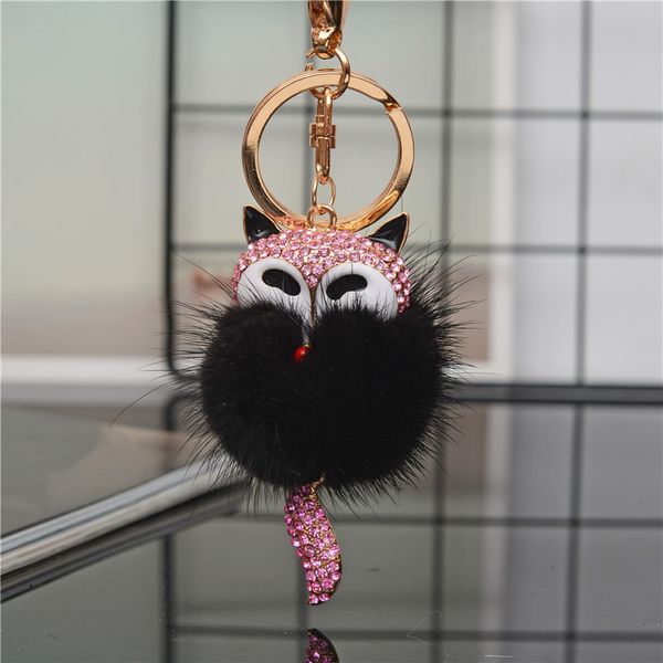 

2021 fashion keychain korean version full diamond alloy key ring schoolgirl bag fox hair ball car pendant, Slivery;golden