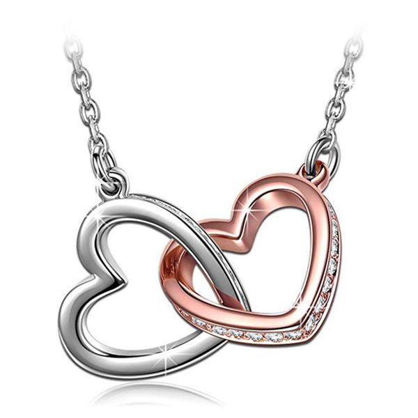 

s925 sier heart pendant color two heart chain accessories, Silver