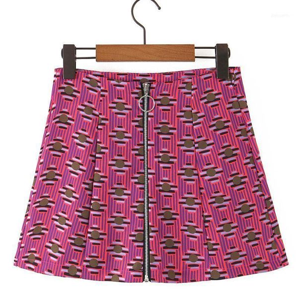 

skirts agong summer vintage women fashion printed high waisted skirt elegant zipper a line mini female ladies ep1, Black