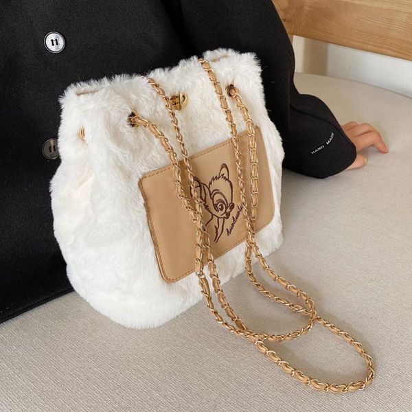 

evening bags faux fur women's bucket bag fashion plush shoulder crossbody shopper ladies casual autumn winter large capacity handbags