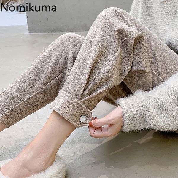 

nomikuma autumn ankle length harem pants women solid colro casual loose high waist pantalones femme korean streetwear 3d295 210514, Black;white