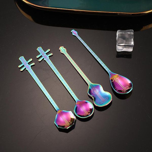 

spoons 4pcs/set stainless steel guitar shaped love coffee spoon teaspoon children beautiful musical instrument tea