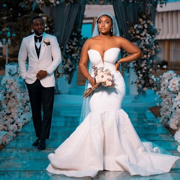 

african white mermaid wedding dresses lace sweetheart bridal gowns plus size customise spring pgraphy robe de soirÃ©e