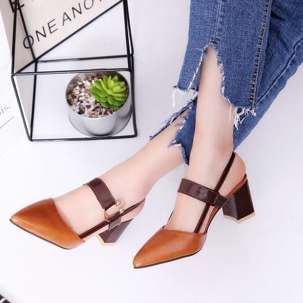 

sandals 2021 summer hollow coarse high-heeled shallow mouth pointed baotou shoes women female party high heels large size, Black