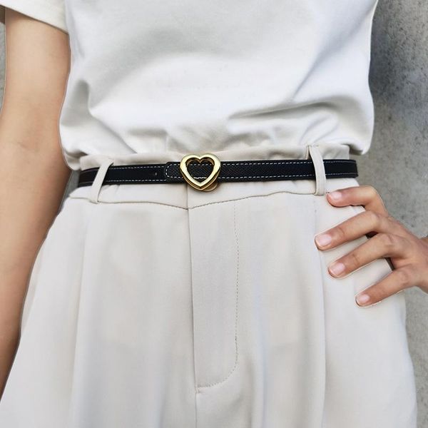 

belts ladies belt love buckle wide two-layer cowhide thin decorative dress with waist korean student trousers, Black;brown