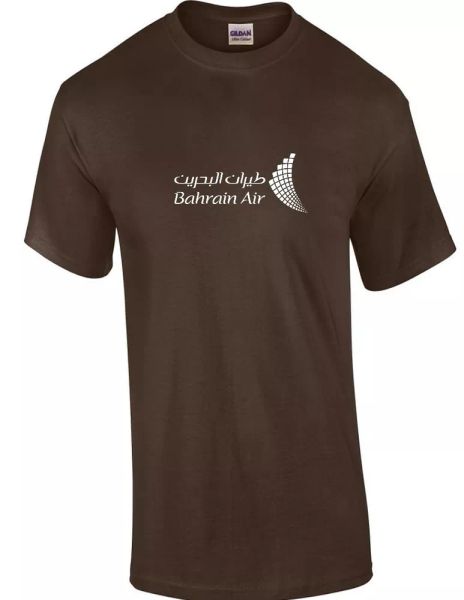

bahrain air white logo aviation airline chocolate brown t-shirt, White;black