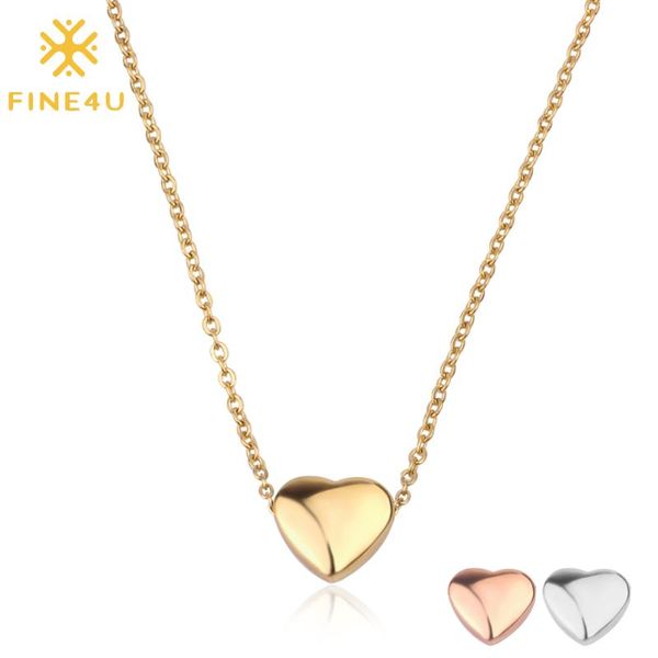

pendant necklaces fine4u n224 tiny small heart necklace stainless steel chain women girl friendship gifts drop wholesale, Silver