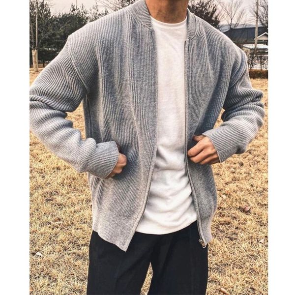 

men's sweaters autumn and winter solid color knitted cardigan jacket japanese all-match casual simple sweater tide, White;black