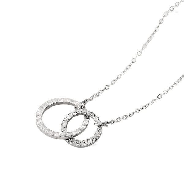 

Fashionable Women Double Ring Geometric Necklace with Short Diamond Inlaid Alloy Necklace Pendant for Mother Day, Silver