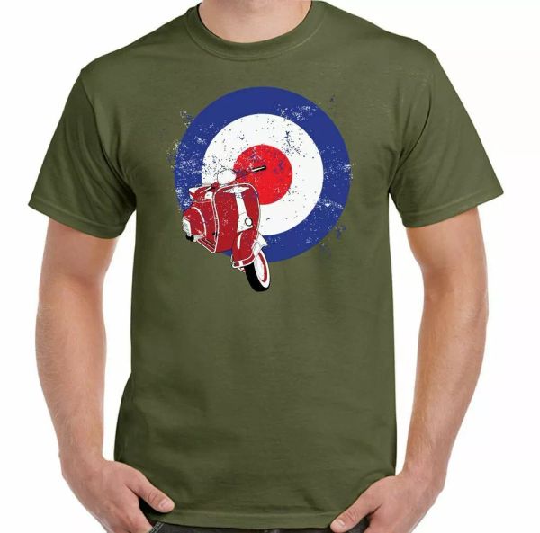 

mod scooter t shirt vespa logo mens funny bicycle distressed retro, White;black