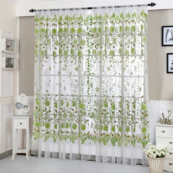

house office fashion window curtain flower print divider tulle voile drape panel sheer scarf valances & drapes