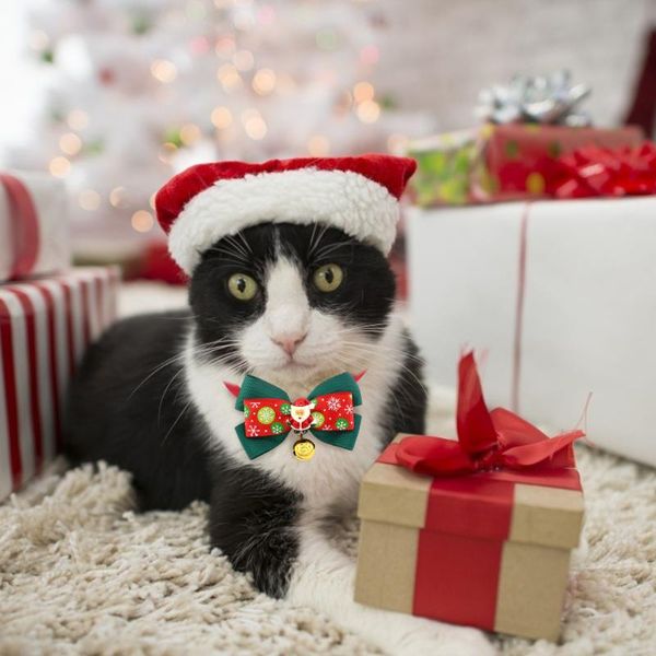 

cat collars & leads christmas dog collar cats bow tie adjustable neck strap pet accessories puppy necklace