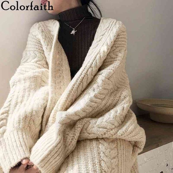 

colorfaith new women's sweaters autumn winter fashionable bat sleeve cardigans oversize warm wild knitwear swc8571 210413, White;black