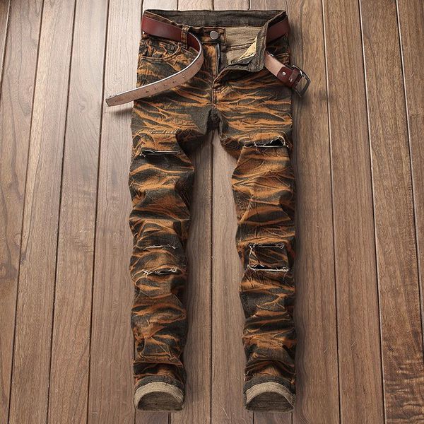 

men's jeans retro denim pants casual hiphop embroidery trousers, Blue