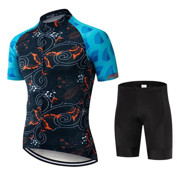 

racing sets 2021 cycling jersey set fualrny short sleeve men road bike mountain mtb team bicycle cycle clothing maillot sponge pants 19d pad, Black;blue