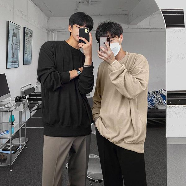 

men's hoodies & sweatshirts sweater inner wear korean version of the bottoming shirt trend loose corduroy long-sleeved t-shirt all-matc, Black