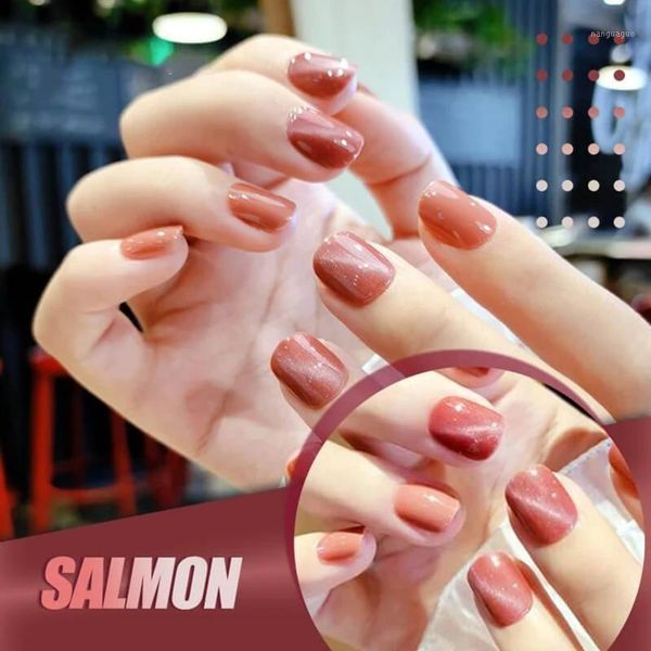 

24pcs mysterious cat eye nail patch wearable detachable waterproof false nails art supplies manicure nails1, Red;gold