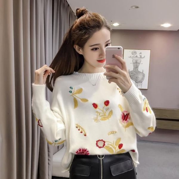 

women's sweaters knitted sweater spring 2021 autumn korean embroidery round neck pullover fashion cute women 866j, White;black