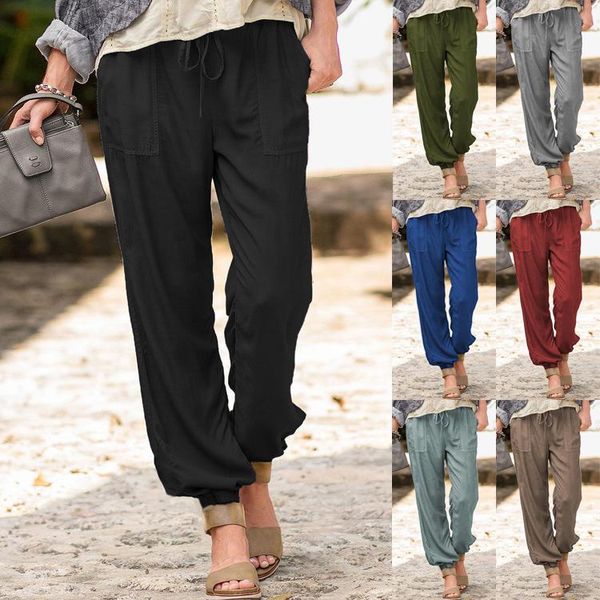 

women's pants & capris fashion summer style lace-up trousers solid color stretch drawstring pocket casual sweat women 2021, Black;white