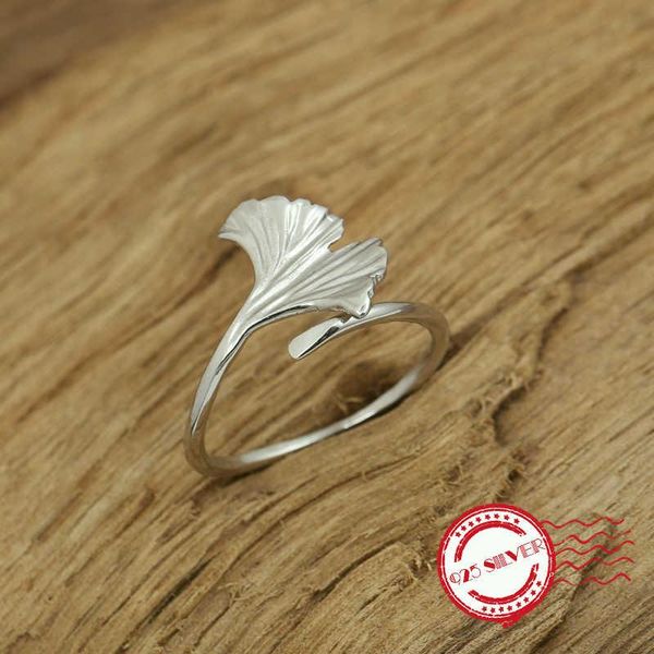 

sterling silver ring handmade personality classic retro style ginkgo biloba leaves send gift 2021 cluster rings, Golden;silver