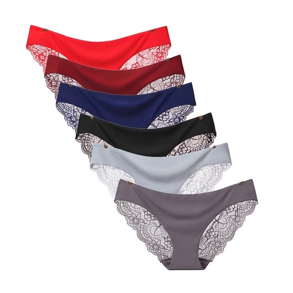 

5 pcs/lot seamless underwear womens solid color lace cotton briefs panties 981 210730, Black;pink