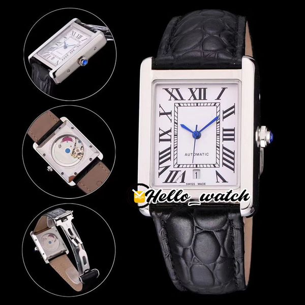 

solo watches 31mm w5200026 w5200027 extra large a2813 automatic mens watch white dial roma mark blue hands steel case leather strap hello_wa, Slivery;brown