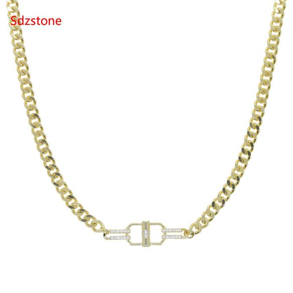 

chains sdzstone european cuban link chain choker necklace for women gold color clasp cuff pendant femme fashion jewelry collares, Silver