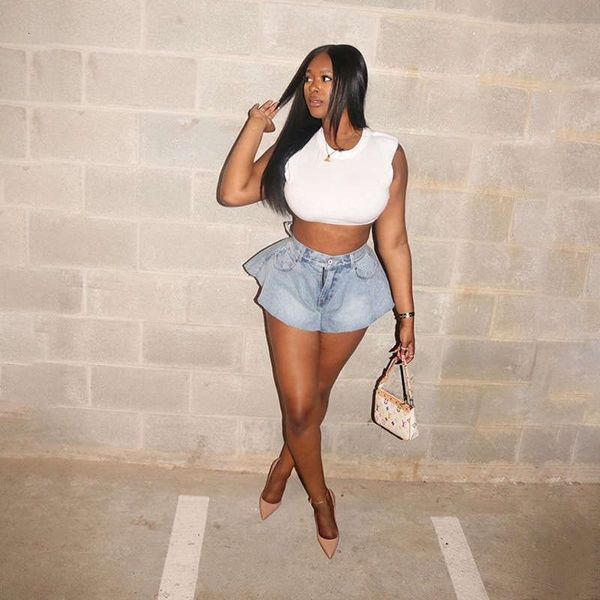 

women's jeans wind summer loose high waist short denim shorts aaph, Blue