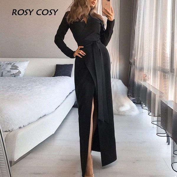 

casual dresses autumn women v-neck long sleeve slim dress elegant solid office ladies lace up moda femme overalls cardigan vestidos, Black;gray