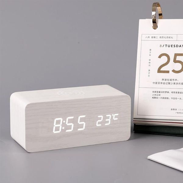 

other clocks & accessories modern wooden led table clock deskwireless charger with qi charging pad bedroom alarm