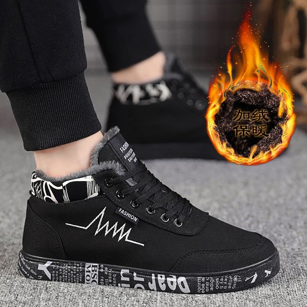 

mens shoes winter plus velvet thick warm canvas shoes mens all-match casual shoes korean cloth student