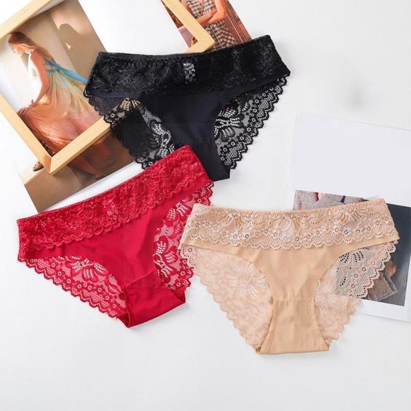 

women's panties women lace low-waist briefs female breathable underpant underwear g string lingerie embroidery transparent j5r2, Black;pink