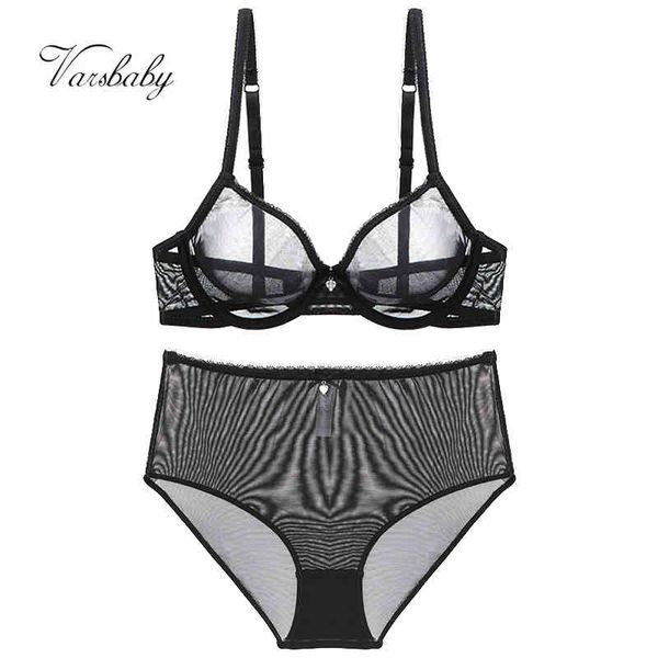 

varsbaby see-through underwear transparent high-waist briefs yarn bra and panty plus size set, Red;black