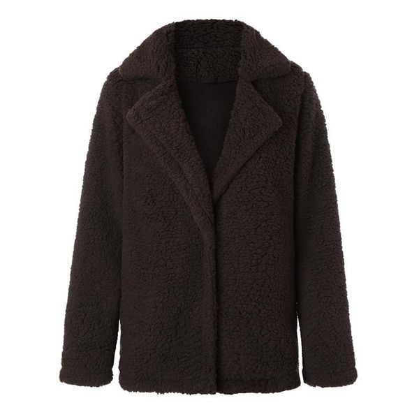 

Women's Wool & Blends Women Faux Fur Coat Teddy Bear Jacket female Plush Fake Notch Lapels Oversized Winter YHZE, Black