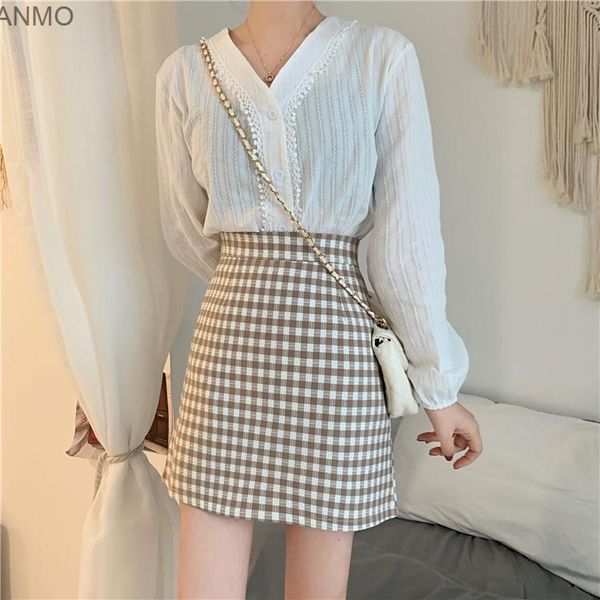 

women's shorts a-line skirt check summer 2021 korean high waist slim versatile short, White;black
