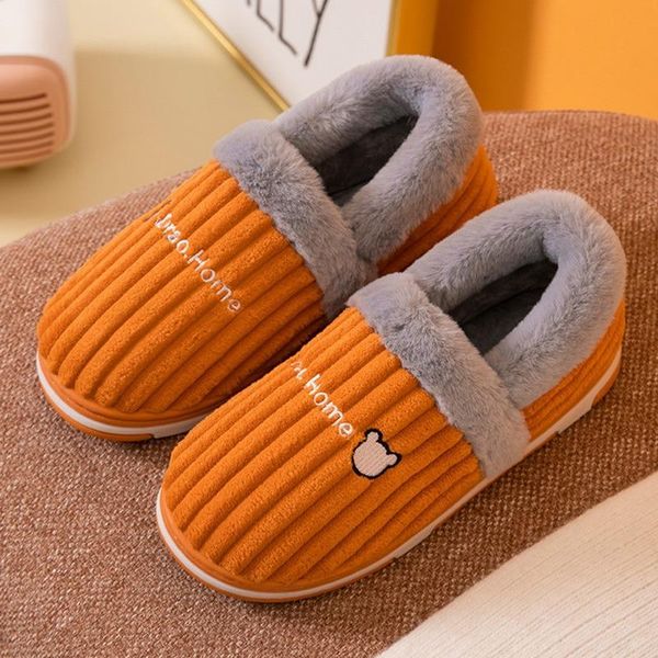 

slippers woman's men couples for home winter comfort flat heel warm fur indoor bedroom shoes women 2021, Black
