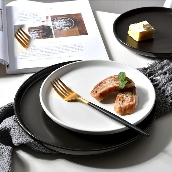 

dishes & plates simple matte black and white plate nordic creative steak ceramic western tableware household dinner