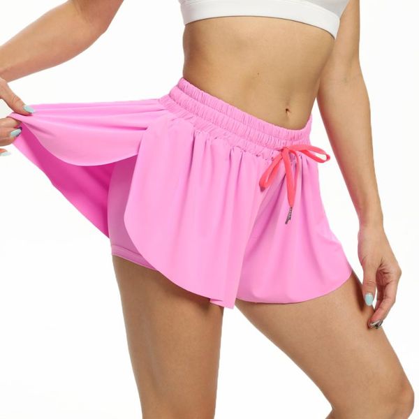 

yoga outfit women quick dry shorts soft 2 in 1 marathon sports running seamless skirt lacing gym fitness training pants