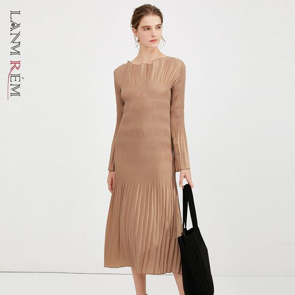 

women's pleated mid-length dress round neck flared sleeves loose fit fashion trend spring and autumn 2e1374 210507, Black;gray