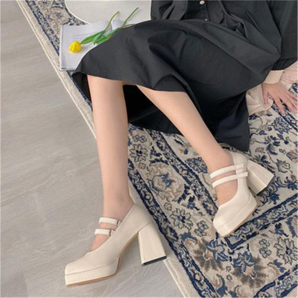 

dress shoes 10cm high heel single women's 2021 spring korean thick square head waterproof platform retro mary jane pumps, Black
