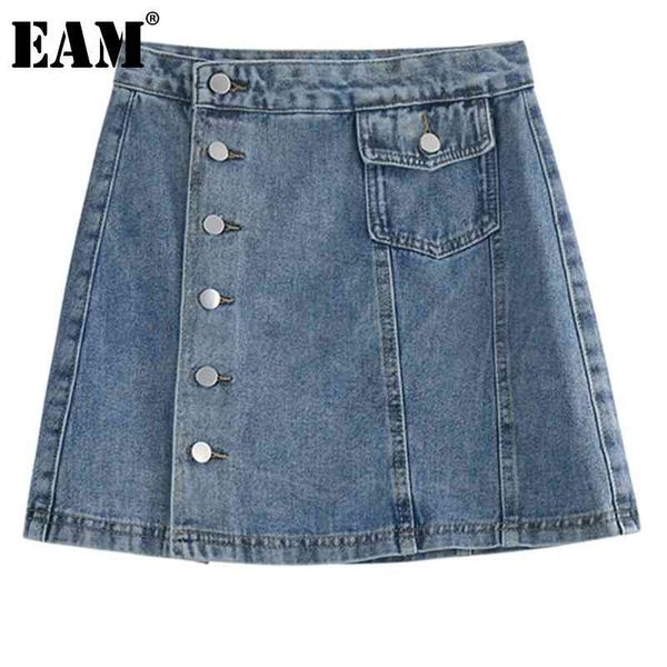 

[eam] blue asymmetrical pockets buttons high waist half-body above knee mini skirt women fashion spring summer 1dd7918 21512, Black