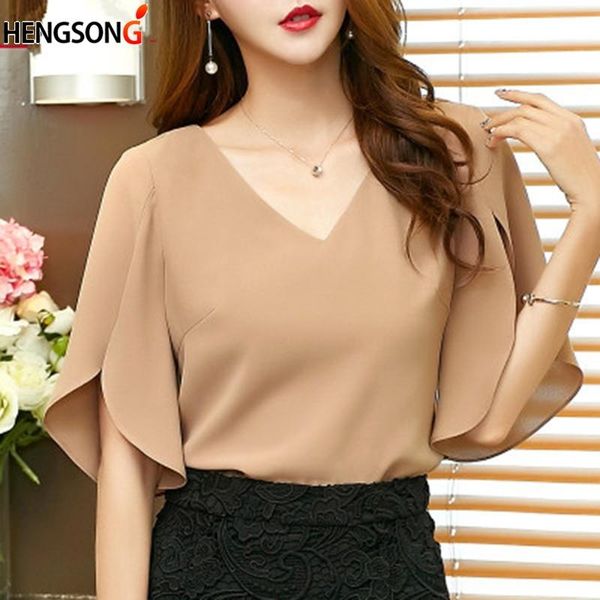 

women blouses 2021 chiffon ruffle sleeve blusas work shirts for womens elegant half female summer autumn women's &, White