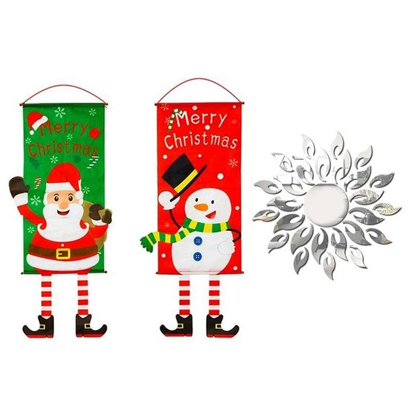 

wall stickers 2 pcs christmas decorations door banner decor & 1x sunflower mirror sticker decoration