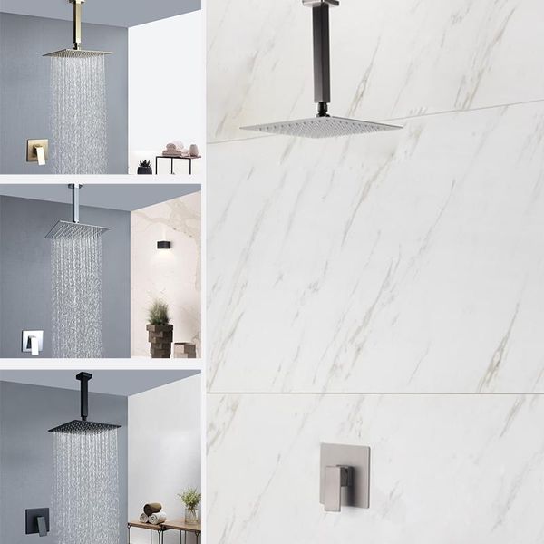 

bathroom shower sets ceiling in wall mounted concealed square overhead system brass faucet mixer & cold 8/10/12 inch matte black gold