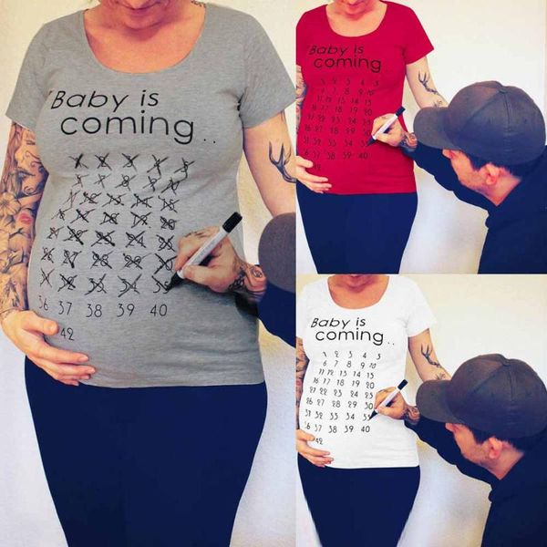 

maternity & tees telotuny summer women pregnancy clothes baby is coming short t shirt solid for pography po shoot, White