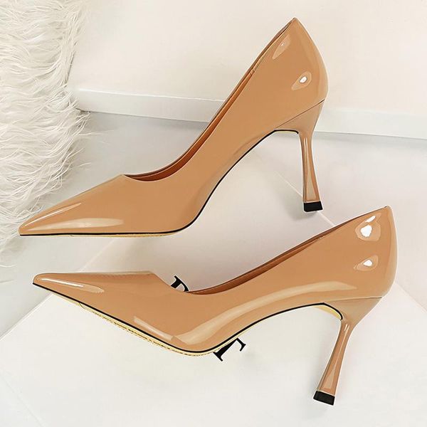

dress shoes spring elegant women 8cm high heels pumps patent leather club red low valentine shiny yellow plus size 43, Black