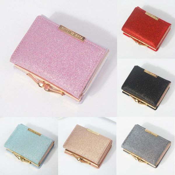 

wallets women small sequin leather wallet card holder coin purse mini bag casual handbag, Red;black