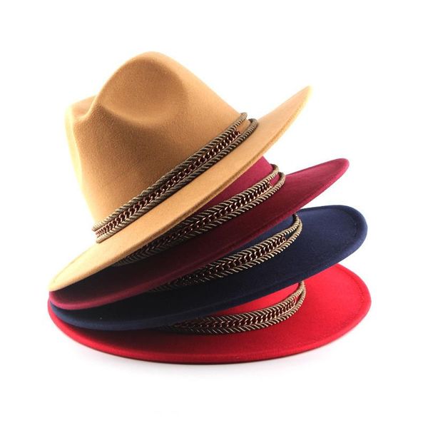 

wide brim hats 2021 gentleman elegant lady winter autumn jazz caps simple women men wool vintage felt fedora hat, Blue;gray